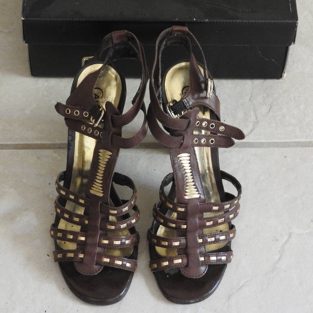 Carlos Santana Ginseng Coffee strappy heels, brown, size 8.5 - Picture 2 of 9
